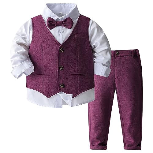MSemis Baby Jungen Bekleidungsset Anzug 4tlg Langarm Hemd + Hose + Weste + Fliege Gentleman Festliche Taufe Hochzeit Outfit Violett 98-104 MSemis Baby Jungen Bekleidungsset Anzug 4tlg Langarm Hemd + Hose + Weste + Fliege Gentleman Festliche Taufe Hochzeit Outfit Violett 98-104 von MSemis