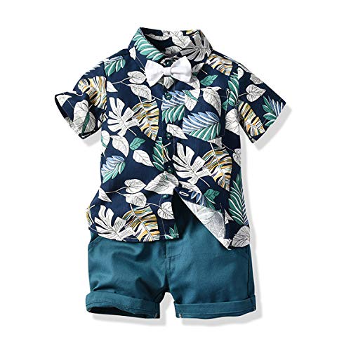 MSemis Baby Jungen Hawaii Anzug Kurzarm Hemd mit Fliege + Shorts Gentleman Outfits Sommer Freizeit Strand Urlaub Kleidung A Cyan 80-86 von MSemis