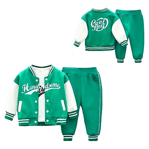 MSemis Baby Jungen Kleidung Outfit Langarm Sport Set Baseballjacke +T-Shirt+Lang Hosen 3tlg Neugeboren Freizeit Babyset Grün 104-110 von MSemis