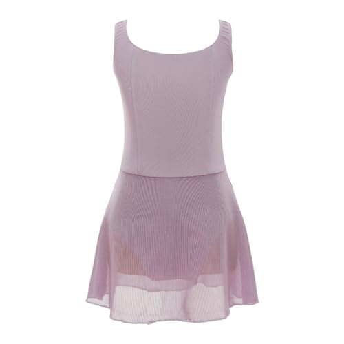 MSemis Ballettkleid Mädchen Ärmellos Ballett Trikot Baumwolle Ballettanzug Kinder Ballettkleidung Tanzkleid Tanzbody mit Chiffon Rock Tütü Altrosa D 122-128 von MSemis