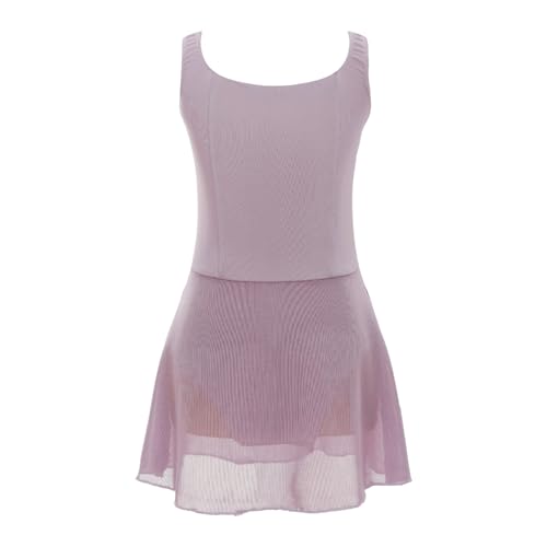 MSemis Ballettkleid Mädchen Ärmellos Ballett Trikot Baumwolle Ballettanzug Kinder Ballettkleidung Tanzkleid Tanzbody mit Chiffon Rock Tütü Altrosa D 134-140 von MSemis