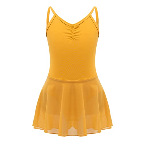 MSemis Ballettkleid Mädchen Ärmellos Ballett Trikot Baumwolle Ballettanzug Kinder Ballettkleidung Tanzkleid Tanzbody mit Chiffon Rock Tütü Gelb A 146-152 von MSemis