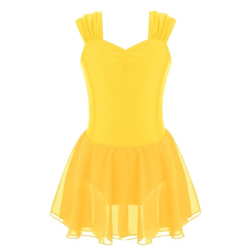 MSemis Ballettkleid Mädchen Ärmellos Ballett Trikot Baumwolle Ballettanzug Kinder Ballettkleidung Tanzkleid Tanzbody mit Chiffon Rock Tütü Gelb B 110-116 von MSemis