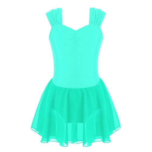 MSemis Ballettkleid Mädchen Ärmellos Ballett Trikot Baumwolle Ballettanzug Kinder Ballettkleidung Tanzkleid Tanzbody mit Chiffon Rock Tütü Grün B 122-128 von MSemis
