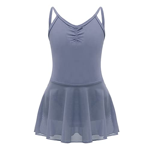 MSemis Ballettkleid Mädchen Ärmellos Ballett Trikot Baumwolle Ballettanzug Kinder Ballettkleidung Tanzkleid Tanzbody mit Chiffon Rock Tütü Lila Grau A 110-116 von MSemis