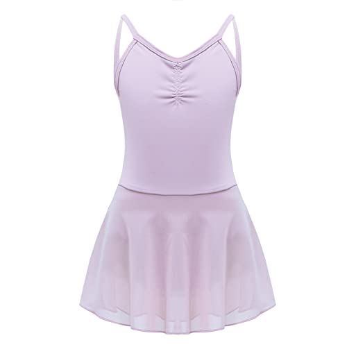 MSemis Ballettkleid Mädchen Ärmellos Ballett Trikot Baumwolle Ballettanzug Kinder Ballettkleidung Tanzkleid Tanzbody mit Chiffon Rock Tütü Violett A 146-152 von MSemis