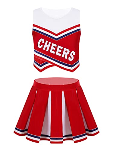 MSemis Cheer leader Kostüm Kinder Mädchen Cheerleading Uniform Cheerleadingkleid/Ärmellos Crop Top mit Minirock Halloween Tanzkostüm X Rot 146-152 von MSemis