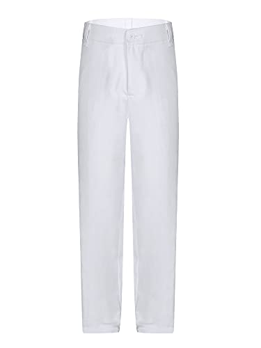MSemis Chino Hose Jungen Lange Anzughose Einfarbig Kinderhose Slim Fit Pants Formell Casual Schuluniform Hose Weiß 182-188 von MSemis