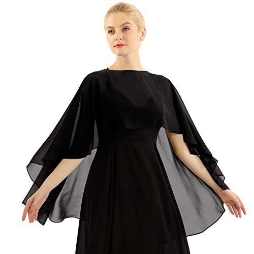 MSemis Damen Chiffon Bolero Sommer Kurz Schulterjacke Leichte Festliche Bolerojacke Zum Ärmellose Kleider zu jedem Brautkleid Abendkleid Hochzeit Abend Schwarz Einheitsgröße von MSemis