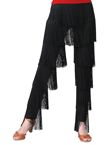 MSemis Damen Fransenhose Latein Tanzhose Elastischer Bund Modal Tanz Hosen Latin Trainingshose Elastisch Tanzkleidung Schwarz L von MSemis