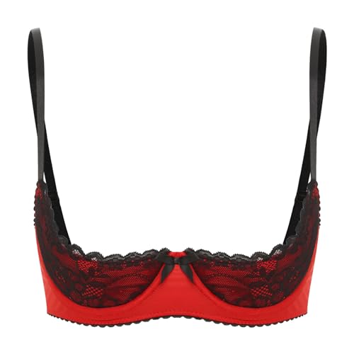 MSemis Damen Hebe BH Push Up Bra Tops Offene Brust BH mit Bügel Unterbrust Korsett Gepolsterte Bustier Büstenhalter Unterwäsche Rot F XL von MSemis