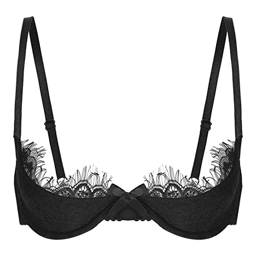 MSemis Damen Hebe BH Push Up Bra Tops Offene Brust BH mit Bügel Unterbrust Korsett Gepolsterte Bustier Büstenhalter Unterwäsche Schwarz A 5XL von MSemis