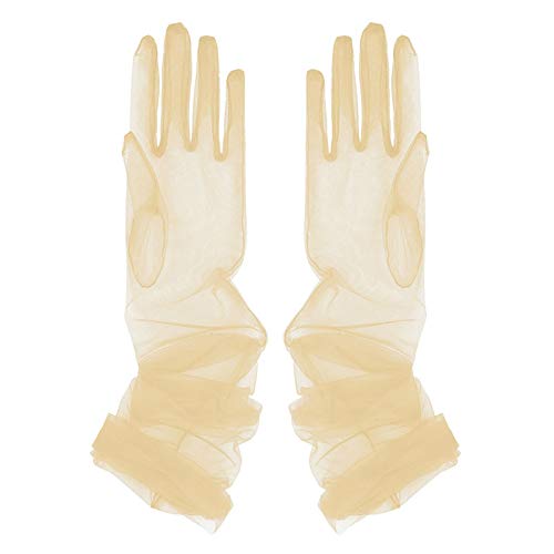 MSemis Damen Lange Handschuhe Braut Hochzeitsabend Zeremonie Atmungsaktiv Handschuhe Brautstulpen Transparent Tüll Elegante Party Cocktail Kleid Accessoires A Champagner 70 CM von MSemis