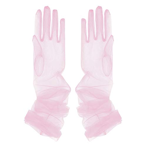 MSemis Damen Lange Handschuhe Braut Hochzeitsabend Zeremonie Atmungsaktiv Handschuhe Brautstulpen Transparent Tüll Elegante Party Cocktail Kleid Accessoires A Rosa 70 CM von MSemis