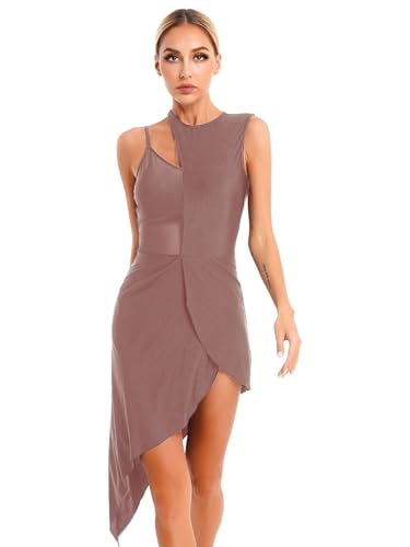 MSemis Damen Lyrisch Tanz Kleid Ärmellos Minikleid Lyrische Modern Contemporary Tanzkostüm Trikot Latein Ballett Tüllkleider Ballettanzug Bühnenanzug Tanzkleidung Braun M von MSemis