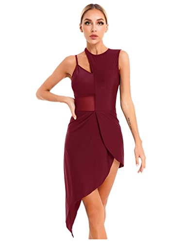 MSemis Damen Lyrisch Tanz Kleid Ärmellos Minikleid Lyrische Modern Contemporary Tanzkostüm Trikot Latein Ballett Tüllkleider Ballettanzug Bühnenanzug Tanzkleidung Burgundy M von MSemis