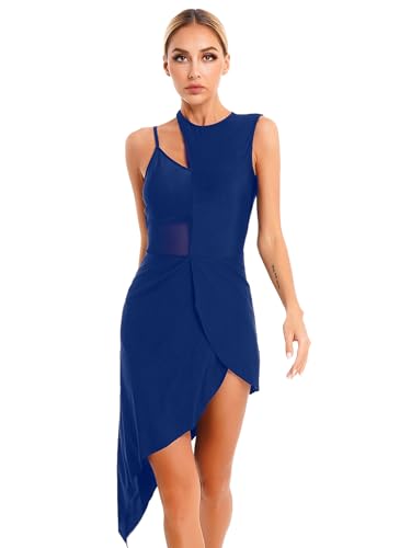 MSemis Damen Lyrisch Tanz Kleid Ärmellos Minikleid Lyrische Modern Contemporary Tanzkostüm Trikot Latein Ballett Tüllkleider Ballettanzug Bühnenanzug Tanzkleidung Navy blau S von MSemis