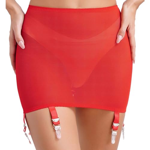 MSemis Damen Minirock Sexy Bodycon Mini Rock Figurbetont Stretch Bleistiftrock Low Waist Club Kleid Kurz Rot C 3XL von MSemis