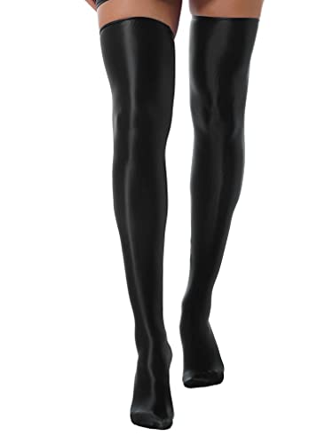 MSemis Damen Overknee Strümpfe Glossy Glanz Kniestrümpfe Transparente Dünne Oberschenkel Öl Socken sexy Feinkniestrümpfe Schwarz B Einheitsgröße von MSemis