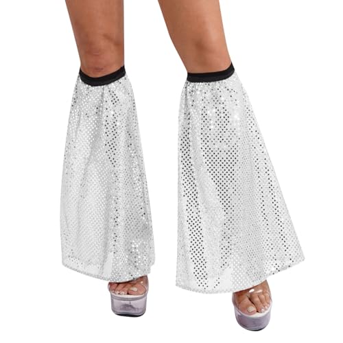 MSemis Damen Pailletten Beinstulpen Elastisches Band Bein Ärmel Mesh Beinwärmer Leg Warmers Beinabdeckungen für Halloween Disco Party Silber Einheitsgröße von MSemis