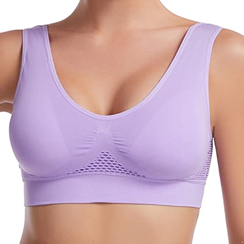 MSemis Damen Sport BH Bustier Starker Halt Nahtlose Netz Joggen Yoga Fitness Bra mit Abnehmbarer Becher Lavendel 4XL von MSemis