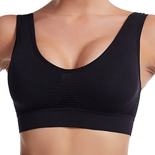 MSemis Damen Sport BH Bustier Starker Halt Nahtlose Netz Joggen Yoga Fitness Bra mit Abnehmbarer Becher Schwarz 6XL von MSemis