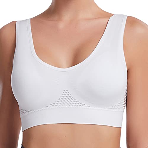 MSemis Damen Sport BH Bustier Starker Halt Nahtlose Netz Joggen Yoga Fitness Bra mit Abnehmbarer Becher Weiß 4XL von MSemis