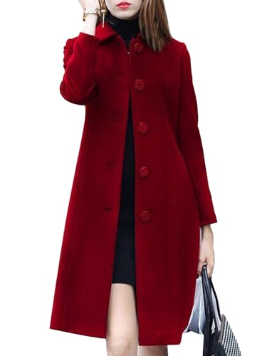 MSemis Damen Trenchcoat Wollmantel Zweireiher Lang Mantel Einfarbig Revers-Kragen Windjacke Übergangsmantel Oberbekleidung Burgundy L von MSemis