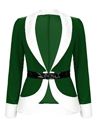 MSemis Damen Weihnachtsmantel Langarm V-Ausschnitt Jacke Samt Coat Weihnachten Cardigan Miss Santa Claus Kostüm Karneval Fasching Outfits Grün L von MSemis