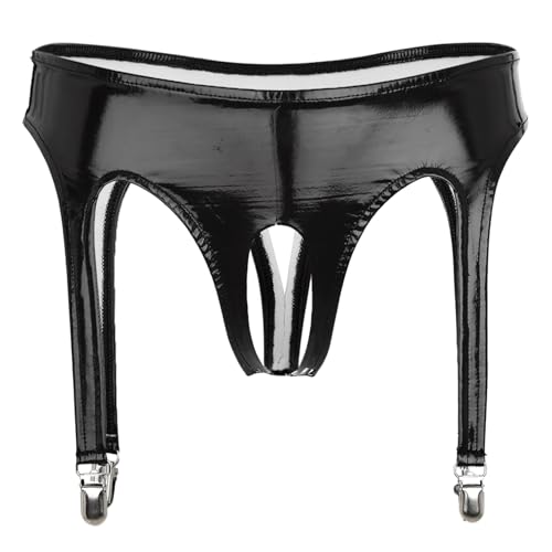 MSemis Damen Wetlook String Tanga Ouvert-Slip Hotpants Lack Leder Shorts Unterwäsche Erotik Dessous Gogo Höschen Reizwäsche mit Reißverschluss Schwarz Dd- M von MSemis