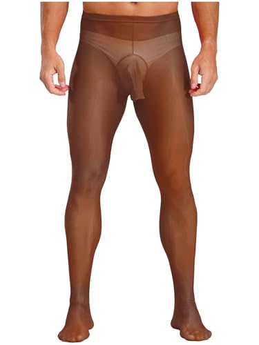 MSemis Durchsichtig Herren Strumpfhosen Footed Stocking Lang Pantyhose mit Bulge Pouch Sissy Feinstrumpfhose Unterwäsche Kaffee Einheitsgröße von MSemis