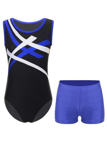 MSemis Gymnastik Trikot für Jungen Kinder Turnanzug Gymnastikanzug Ärmellos Gymnastik Trikot Ballettbody mit Tanz shorts Tanzbekleidung Blau 134-140 von MSemis