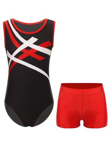 MSemis Gymnastik Trikot für Jungen Kinder Turnanzug Gymnastikanzug Ärmellos Gymnastik Trikot Ballettbody mit Tanz shorts Tanzbekleidung Rot 122-128 von MSemis