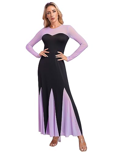 MSemis Halloween Kostüm Damen Kleid Retro Elegantes Damen Langarm Mittelalterliche Kleid Swingkleid für Halloween Cocktail Party Schwarz 3XL von MSemis