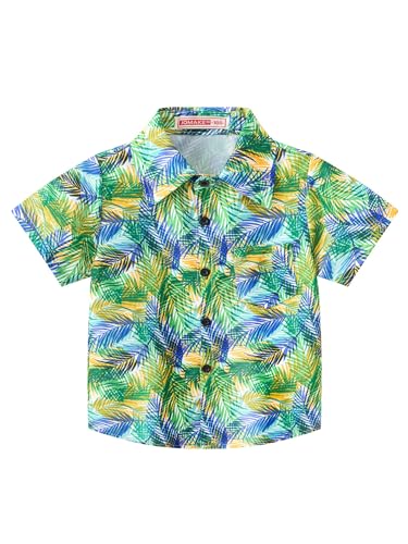 MSemis Hawaii Shirts für Kinder Baby Kleinkind Kurzarm Freizeithemd Lässig Button Down Tropische Hemdoberteile Sommer Urlaub Strand Tops Grün 104-110 von MSemis