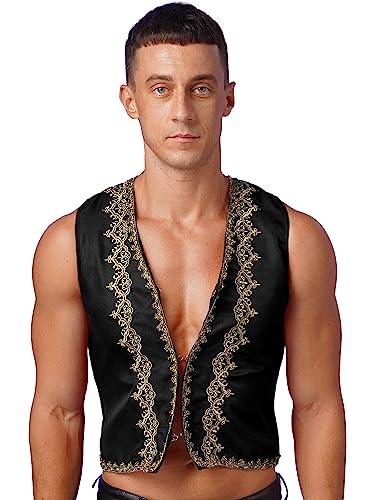 MSemis Herren Ärmellos Arabische Weste Steampunk Frack Mantel Gothic Viktorianisch Jacke Renaissance Weste Top Halloween Costume Schwarz M von MSemis