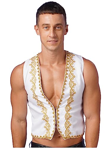 MSemis Herren Ärmellos Arabische Weste Steampunk Frack Mantel Gothic Viktorianisch Jacke Renaissance Weste Top Halloween Costume Weiß S von MSemis