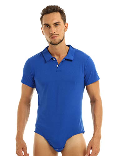 MSemis Herren Body Kurzarm/Ärmellos Hemdbody Baumwolle Bodysuit Overall Männer Unterhemd Poloshirt Slim Fit Unterwäsche M-4XL Blau 4XL von MSemis