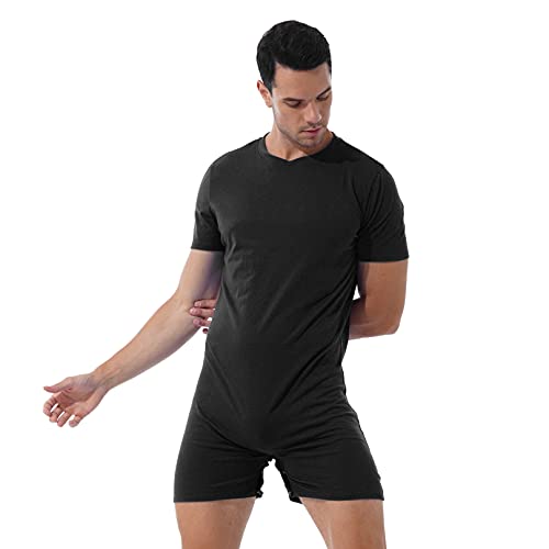 MSemis Herren Body Kurzarm/Ärmellos Hemdbody Baumwolle Bodysuit Overall Männer Unterhemd Poloshirt Slim Fit Unterwäsche M-4XL G Schwarz XXL von MSemis