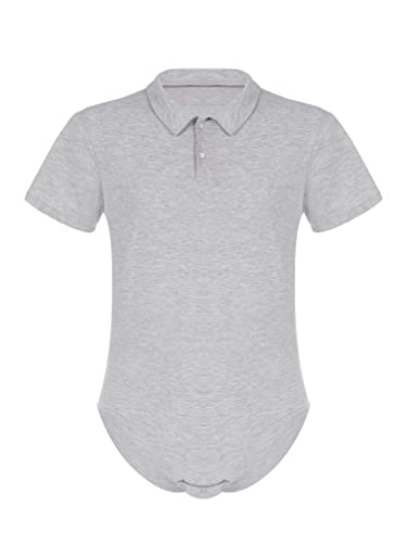 MSemis Herren Body Kurzarm/Ärmellos Hemdbody Baumwolle Bodysuit Overall Männer Unterhemd Poloshirt Slim Fit Unterwäsche M-4XL Grau 3XL von MSemis