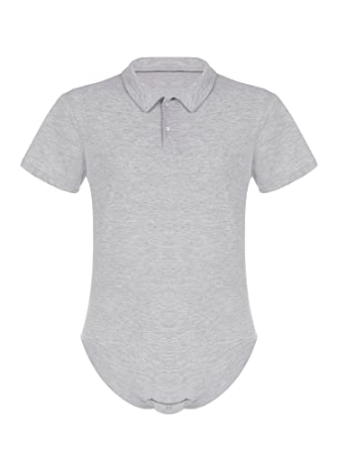 MSemis Herren Body Kurzarm/Ärmellos Hemdbody Baumwolle Bodysuit Overall Männer Unterhemd Poloshirt Slim Fit Unterwäsche M-4XL Grau XXL von MSemis
