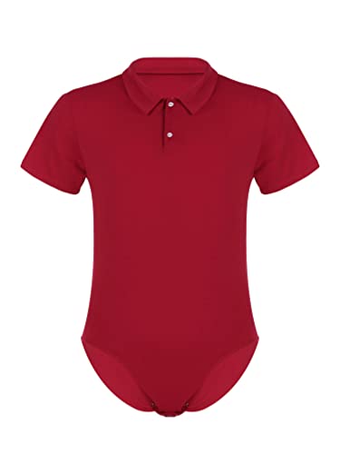 MSemis Herren Body Kurzarm/Ärmellos Hemdbody Baumwolle Bodysuit Overall Männer Unterhemd Poloshirt Slim Fit Unterwäsche M-4XL Rot L von MSemis