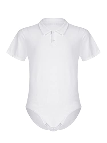 MSemis Herren Body Kurzarm/Ärmellos Hemdbody Baumwolle Bodysuit Overall Männer Unterhemd Poloshirt Slim Fit Unterwäsche M-4XL Weiß L von MSemis