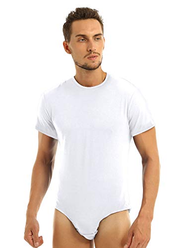 MSemis Herren Body Kurzarm Top Baumwolle Bodysuit Overall Männer Unterhemd T-Shirt Slim Fit Kompresionsshirt M-2XL Weiß 4XL von MSemis