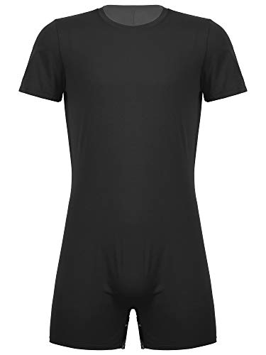 MSemis Herren Body Overall Einteiler Bodysuit Ärmellos/Kurzarm Jumpsuit Baumwolle Männer Sportbody Unterhemd Boxershorts Unterwäsche M-XXL A Schwarz L von MSemis