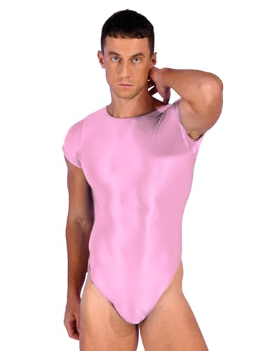MSemis Herren Body Overall Muskel Shirt Stringbody Einteiler Bodysuit Männer Unterhemd Tank Top Dessous Unterwäsche Rosa L von MSemis