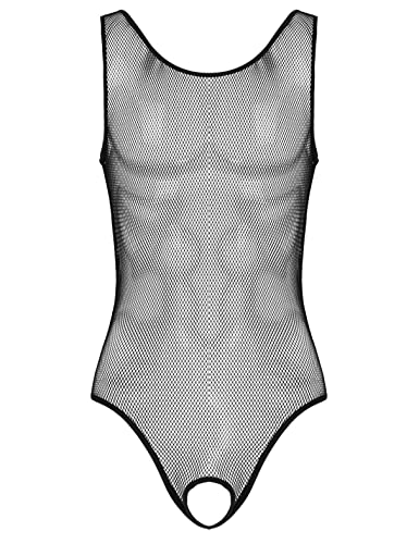 MSemis Herren Body Transparent Netz Bodysuit Overall Ärmellos Jumpsuit Männer Unterhemd sexy Nachtwäsche Erotik Dessous Lingerie Schwarz M von MSemis