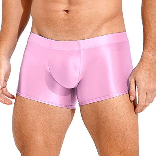 MSemis Herren Glänzend Boxershorts Kurze Hose Hot Pants Low Rise Retroshorts Sexy Briefs Bikini Slip Männer Unterhosen Unterwäsche Rosa M von MSemis