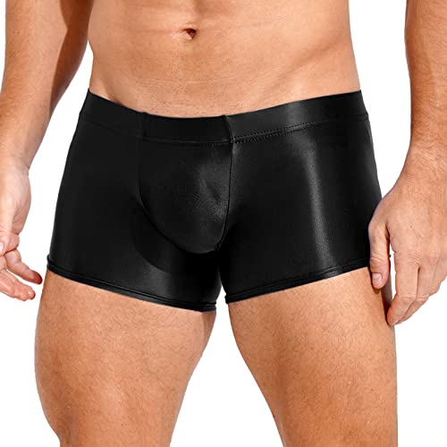 MSemis Herren Glänzend Boxershorts Kurze Hose Hot Pants Low Rise Retroshorts Sexy Briefs Bikini Slip Männer Unterhosen Unterwäsche Schwarz L von MSemis