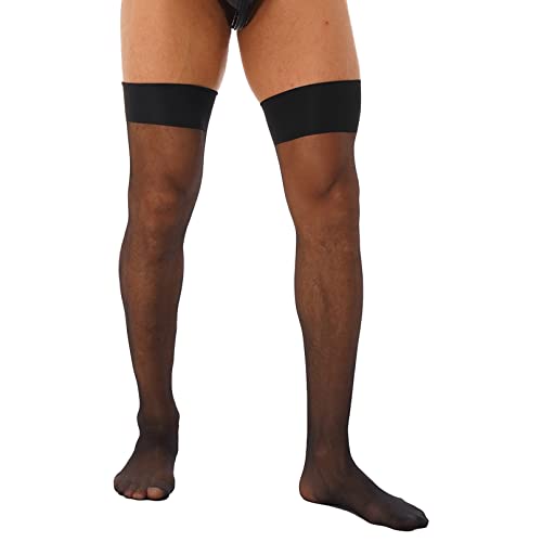 MSemis Herren Glänzend Strümpfe Transparent Nylonstrümpfe Kniestrümpfe Overknee Socken Elastisch Stocking Lange Socken Gogo Clubwear Schwarz Einheitsgröße von MSemis